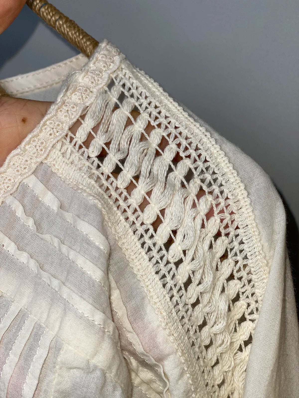 Vintage Cotton Lace Crochet Hollow Patchwork Pleated Blouse Female Victorian Boho Hippie Retro Puff Sleeve Elegant Shirt Tops