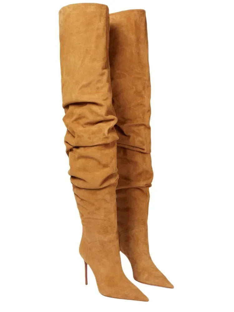Fashion Pointed High Heels Thigh Boots Autumn and Winter Sexy Over The Knee Suede Women's Pile Boots