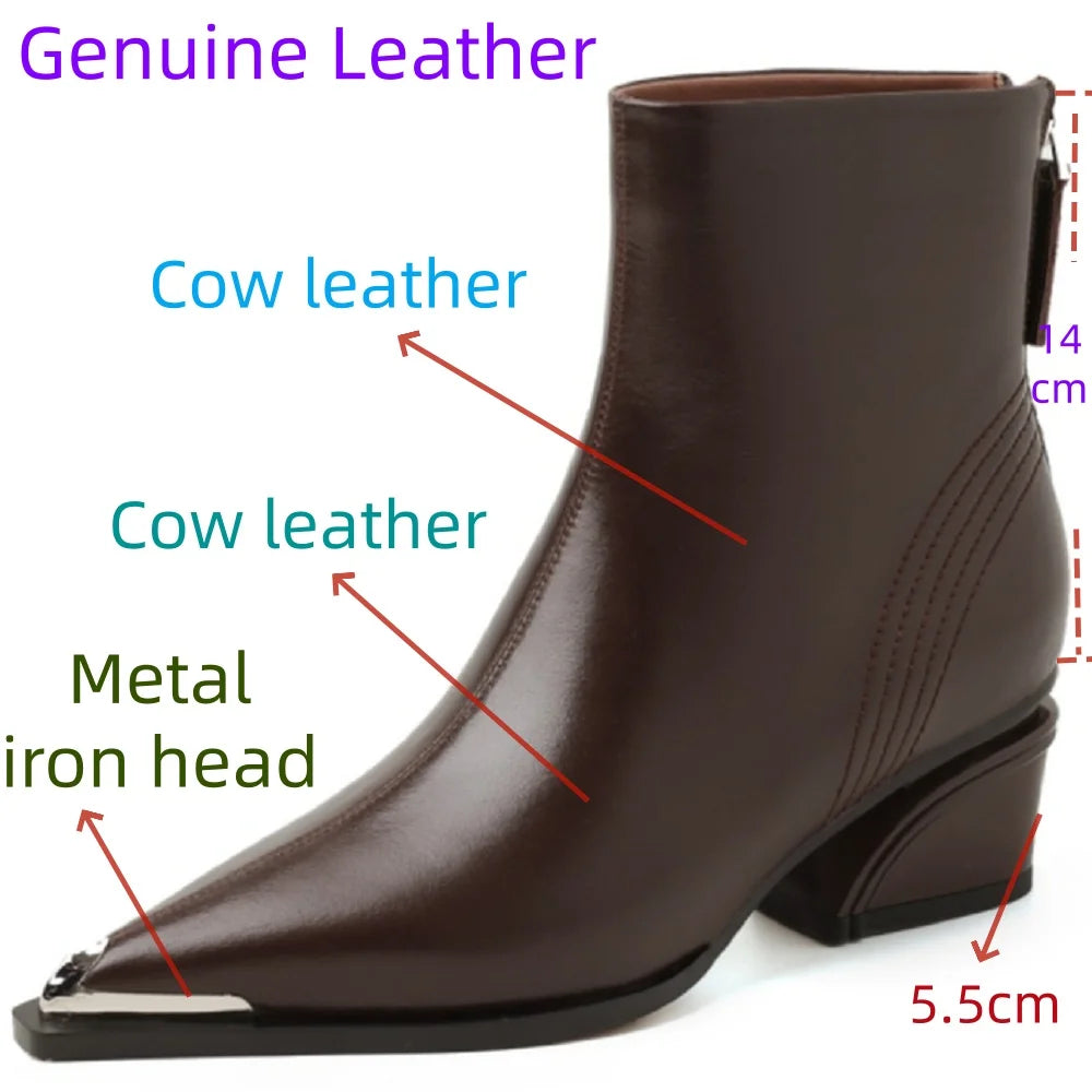 New Style Handmade Genuine Leather Pointed Toe Ankle Boot Slimming Stylish Casual High Heel Bestseller 33-40