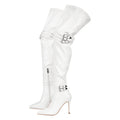 Onlymaker Women Pointed Toe White Over the Knee Stretch Boots Big Size Thin High Heel Woman Stiletto Thigh Boots