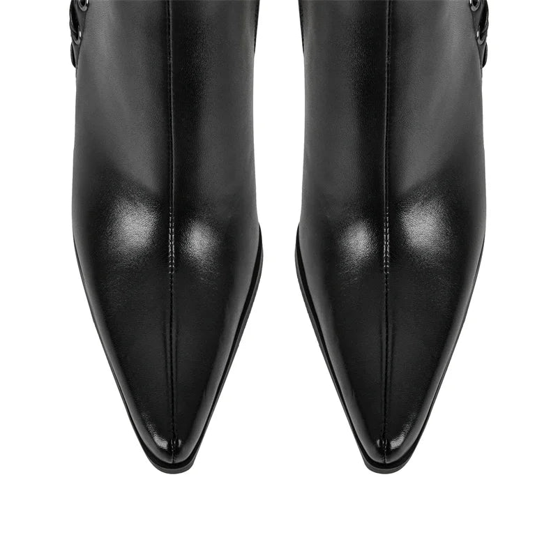 Women Pointed Toe Black Matte Knee High Boots  Stiletto Sexy  Kitten Heels Side Zipper Winter Boots