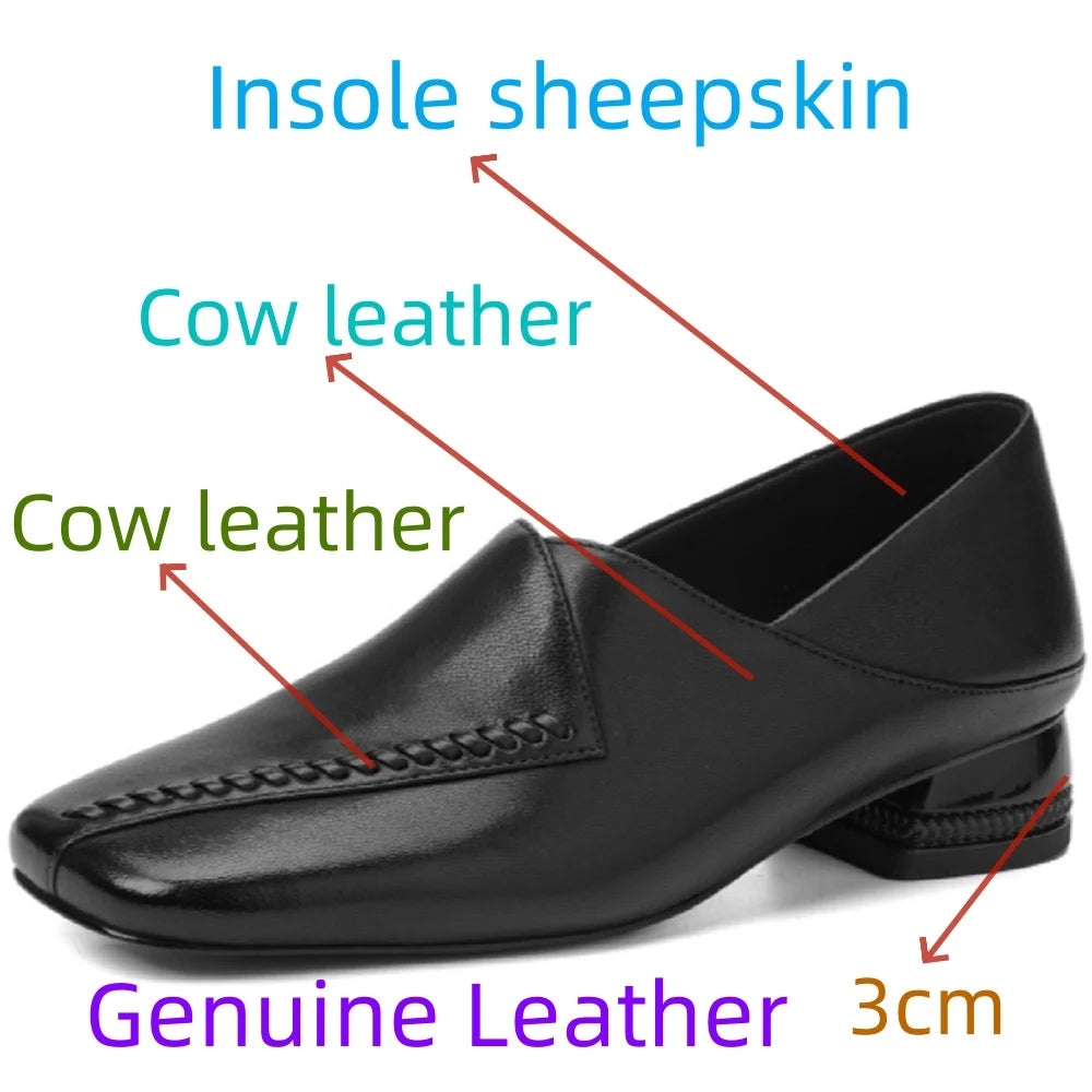 women's Handmade Genuine leather square toe Mid high quality soft comfort casual 34-40