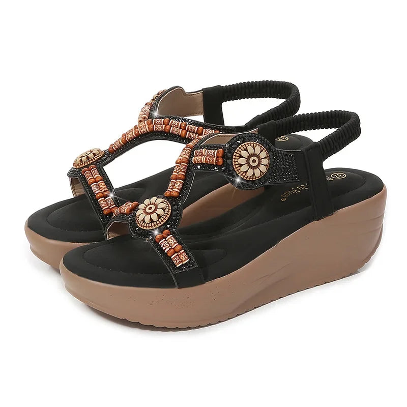 2026 Fashion Women Platform Sandals Casual Rhinestone Comfort Wedges