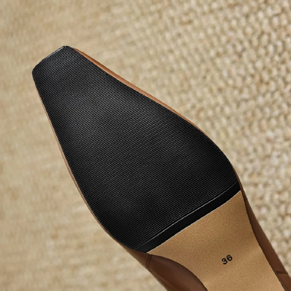 Women Handmade Genuine Leather Soft and comfortable Mid Heel Shoes For Ladies Daily Office Lady Dress