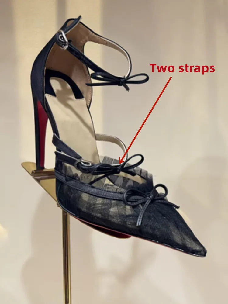 2026 Women's Summer Pointed Stiletto Lace Bow Sandals Fashion Fashion Show Party Wedding Ballet Women's High Heels