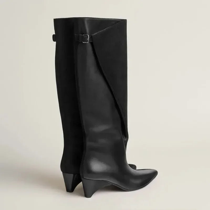 2026 Autumn and Winter Women's Fashionable Knee High Boots, Pointed and Thick High-heeled Knight Boots 34-43 Mid Length Boots