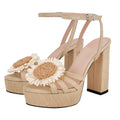 Women Platform Open Toe Cane Flower Buckle Strap  Chuny Heeled  Summer Sandals