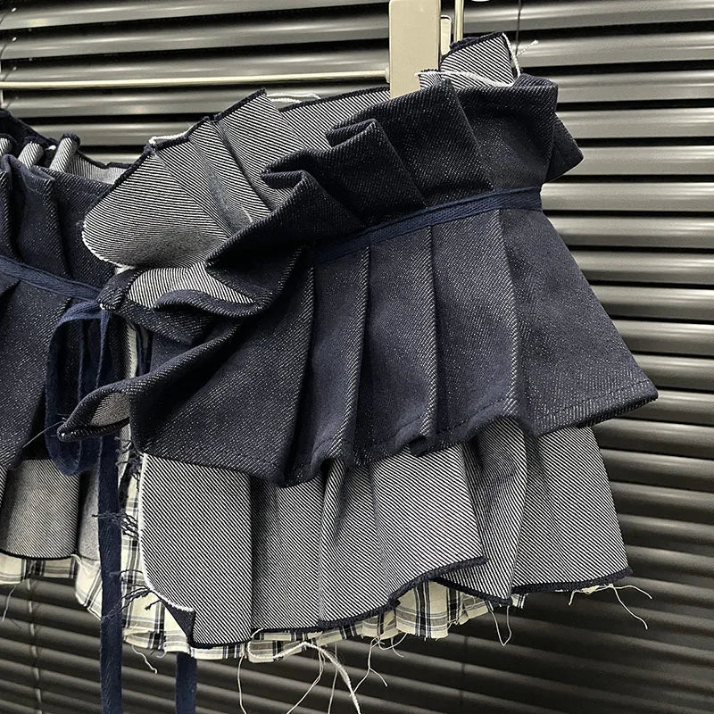 2026 Early Autumn New Fashion Straight Wide-leg Jeans For Women Niche Patchwork Plaid Waistband Female Trendy 11A06311