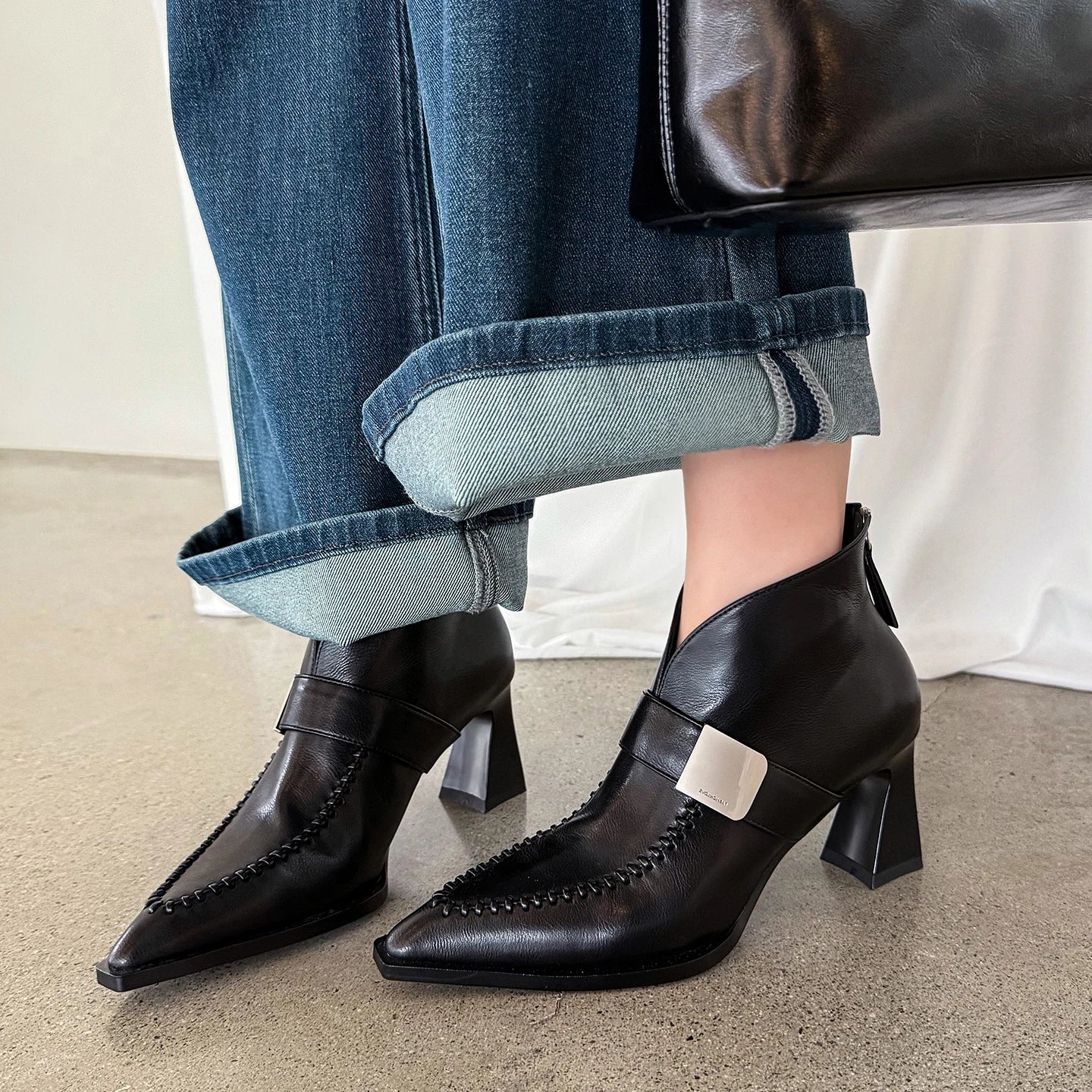 New Handmade Genuine Leather Soft and comfortable Pointed Toe Boots Chunky High Heels Shoes Ankle Boots 33-40