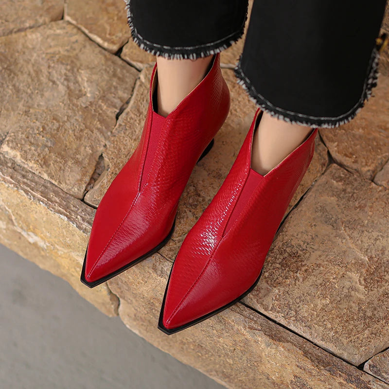 New Handmade Brand Genuine Leather Pointed Toe Winter  Modern Boots Mid Heels Beauty Lady Dance Party Sexy 33-40
