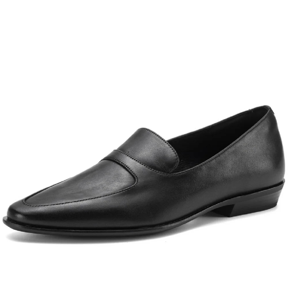 Vintage Handmade Genuine Leather Female Classic Round Toe Low Heels Concise Loafers For Women Casual Shoes 34-40