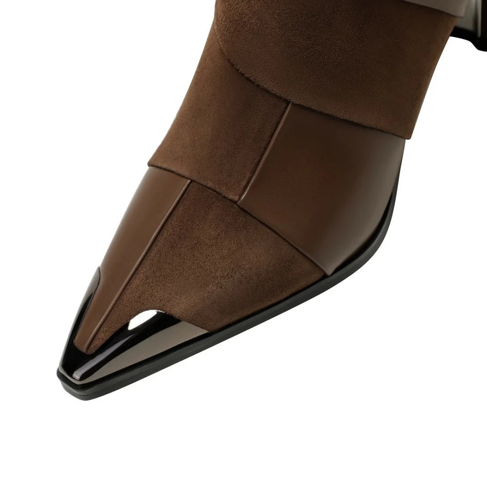 new Handmade cow leather mix color side zip pointed toe short booties high quality soft comfort shoes 34-40