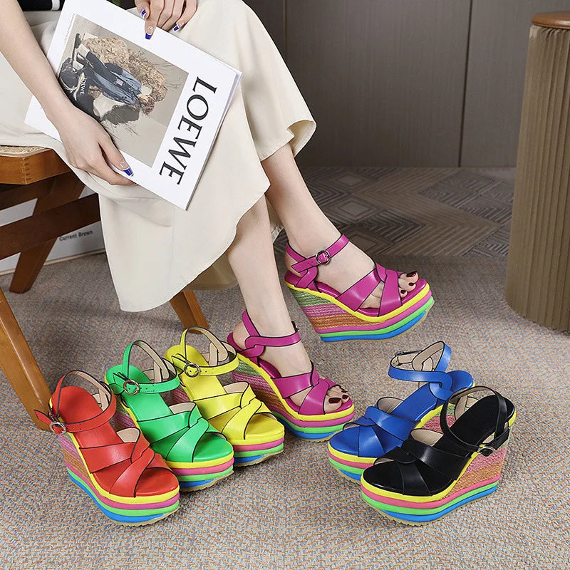 Women Shoes Plus Size 34-43 Summer 2026 Elegant Wedge Ankle Buckle High Heel Pumps Sandals Comfortable Platform Shoes