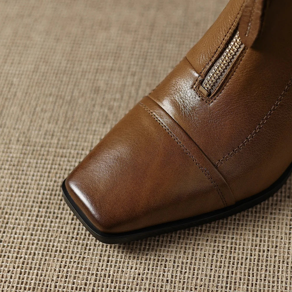 New Women Handmade Genuine Leather Soft comfortable High Heels Ankle Boots Square Toe Short Elegant Short 34-40
