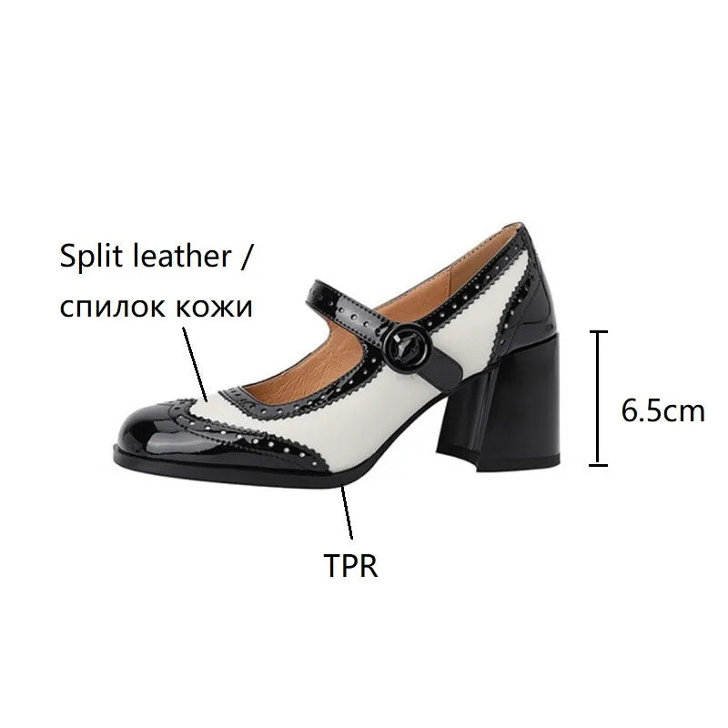 Spring/Fall Shoes Women Round Toe Chunky Heel Mary Janes Shoes Mixed Colors Women Pumps Patent Leather High Heels