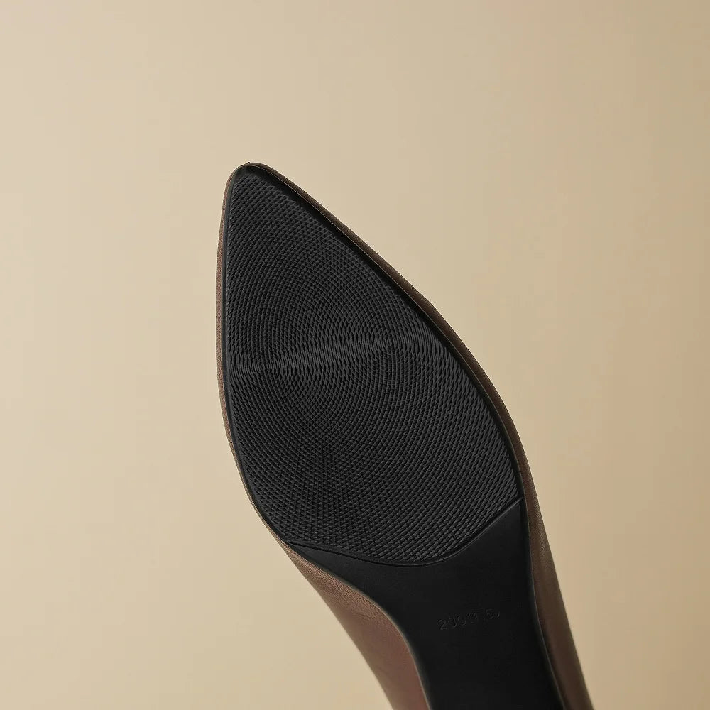 New Handmade Genuine Leather Soft and comfortable Women Retro Pointed Toe Shoes Mid Heels Loafers 34-40