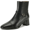 Women Handmade Genuine Leather Soft and comfortable Mid heel Ankle Boots Thick Square toe Cowboy Shoes 34-42