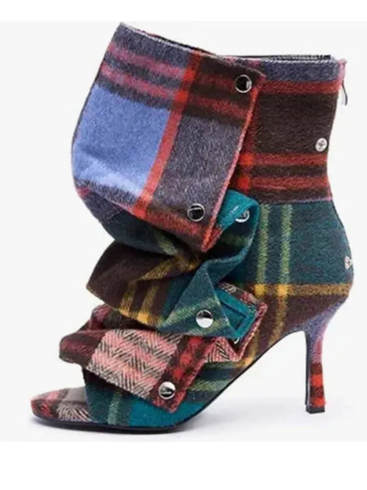 2026 Spring/Summer New Women's Stiletto High Heels Short Boots with Back Zipper Fold Middle Leg Boots Fish Mouth Cool Boots