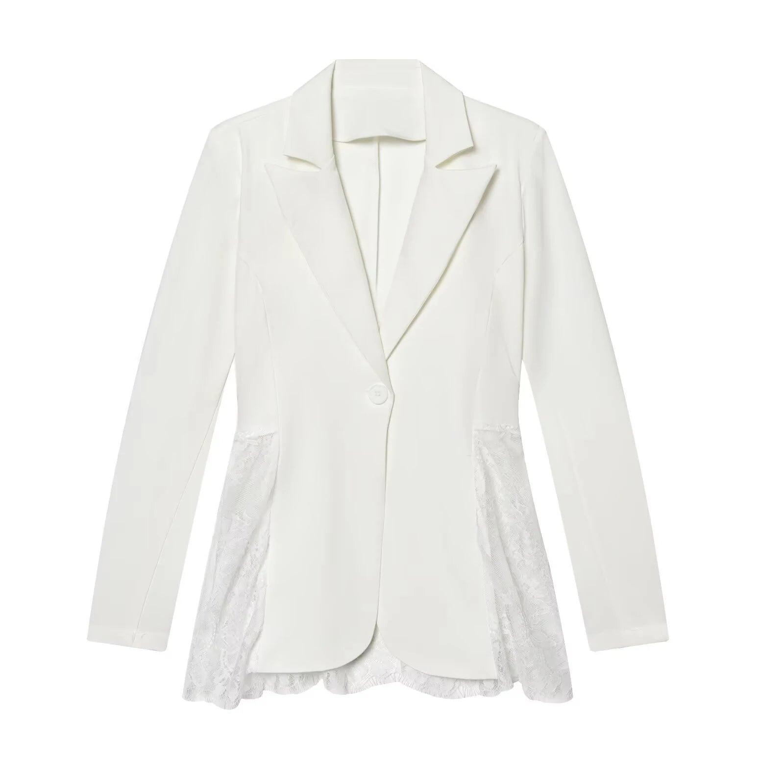 European and American Style Women's Spring New Arrivals Fashion Elegance Trendy Color Block Lace Fit-and-Flare Blazer Coat