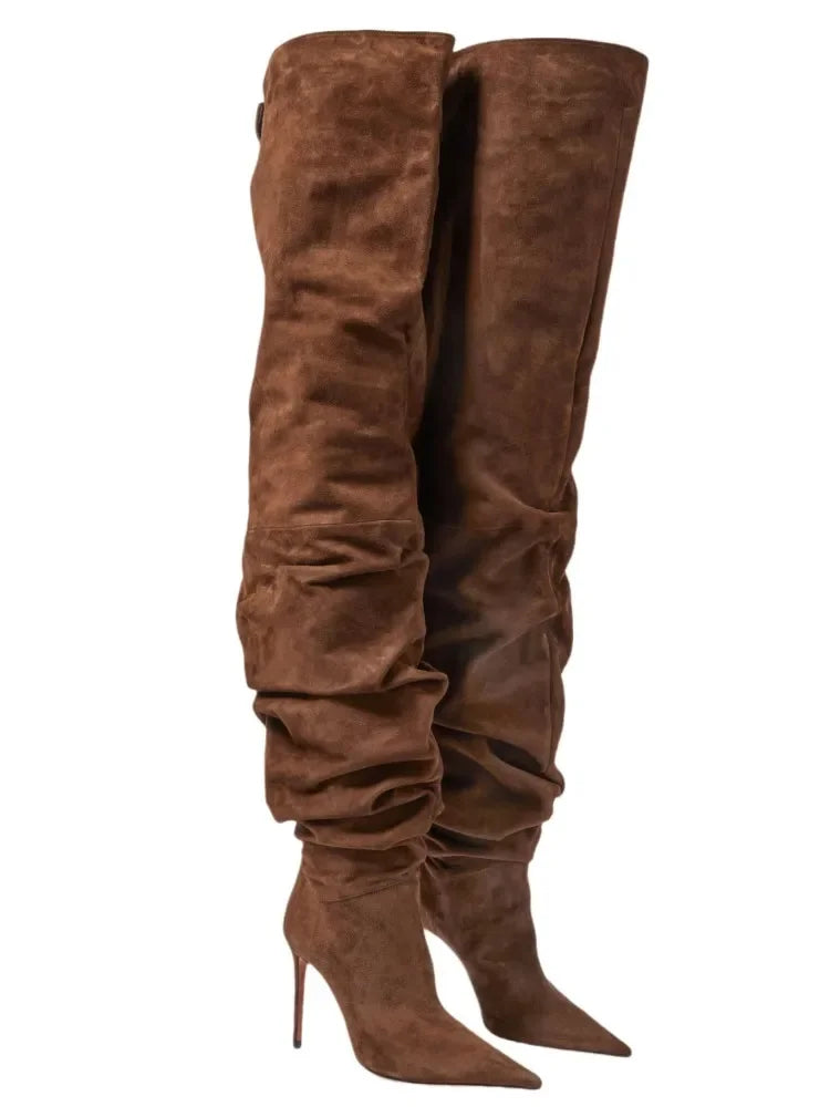 Fashion Pointed High Heels Thigh Boots Autumn and Winter Sexy Over The Knee Suede Women's Pile Boots