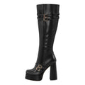 Onlymaker Women Platform Square Toe Side Zipper Knee High Boots Classic Big Size Winter Black Matte Lady Punk Boots