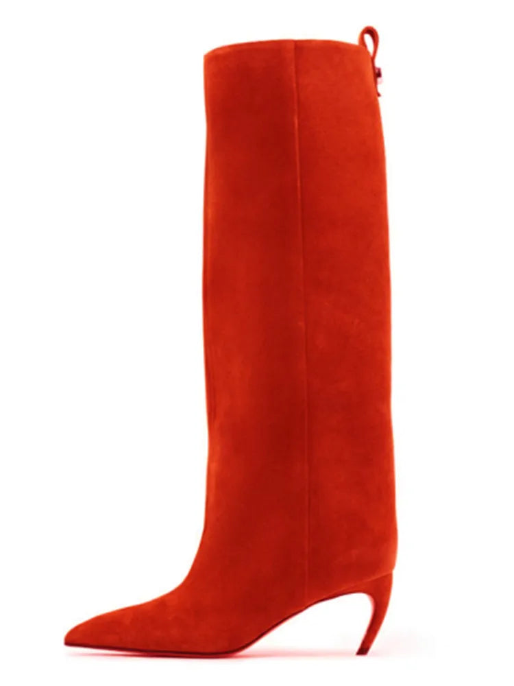 Women's new slim fit high heels knee high boots, fashionable pointed boots for women, autumn and winter mid length women's boots