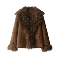 2025 Autumn New Product Women's Wear Melad Brown Double sided Artificial Fur Effect Jacket Coat