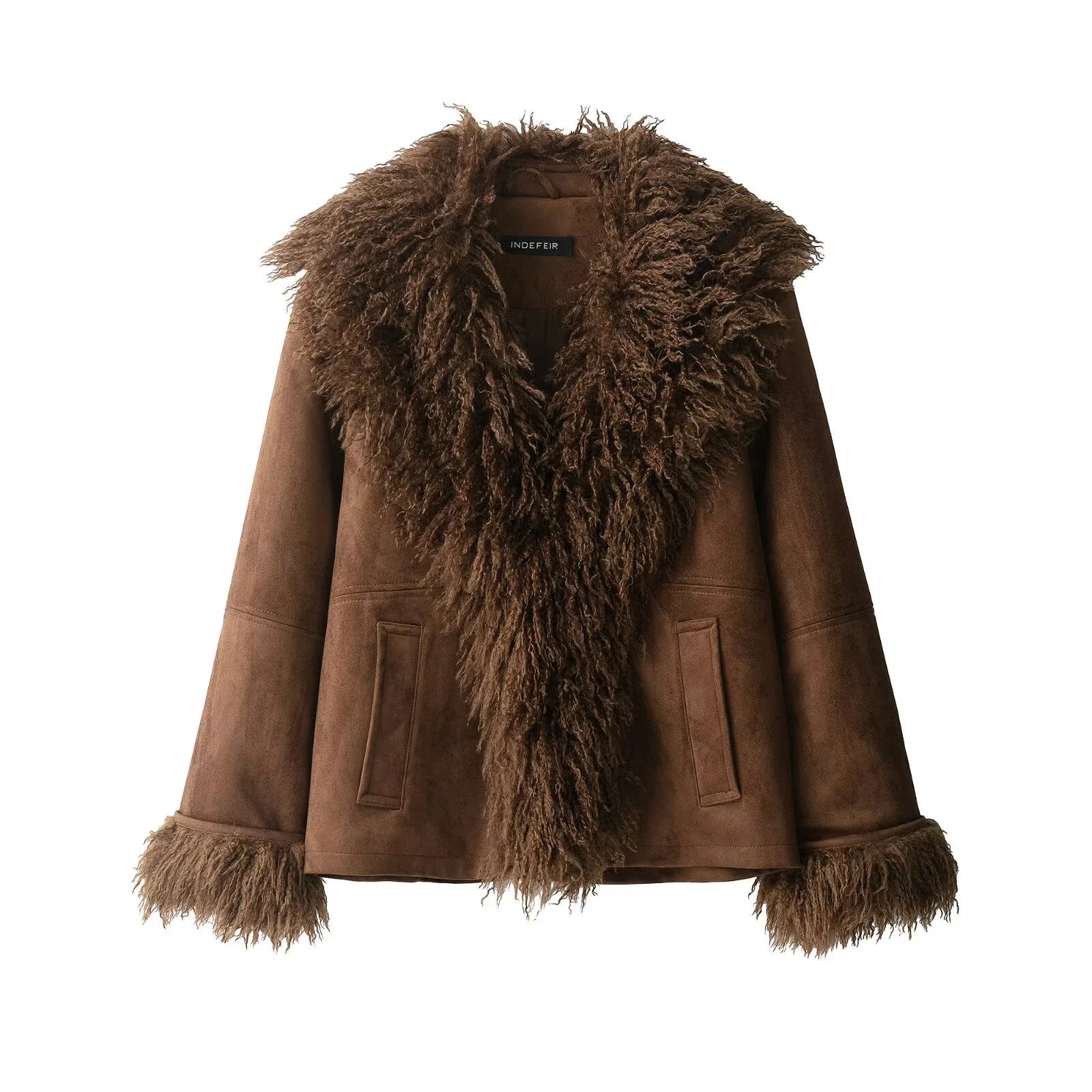 2025 Autumn New Product Women's Wear Melad Brown Double sided Artificial Fur Effect Jacket Coat