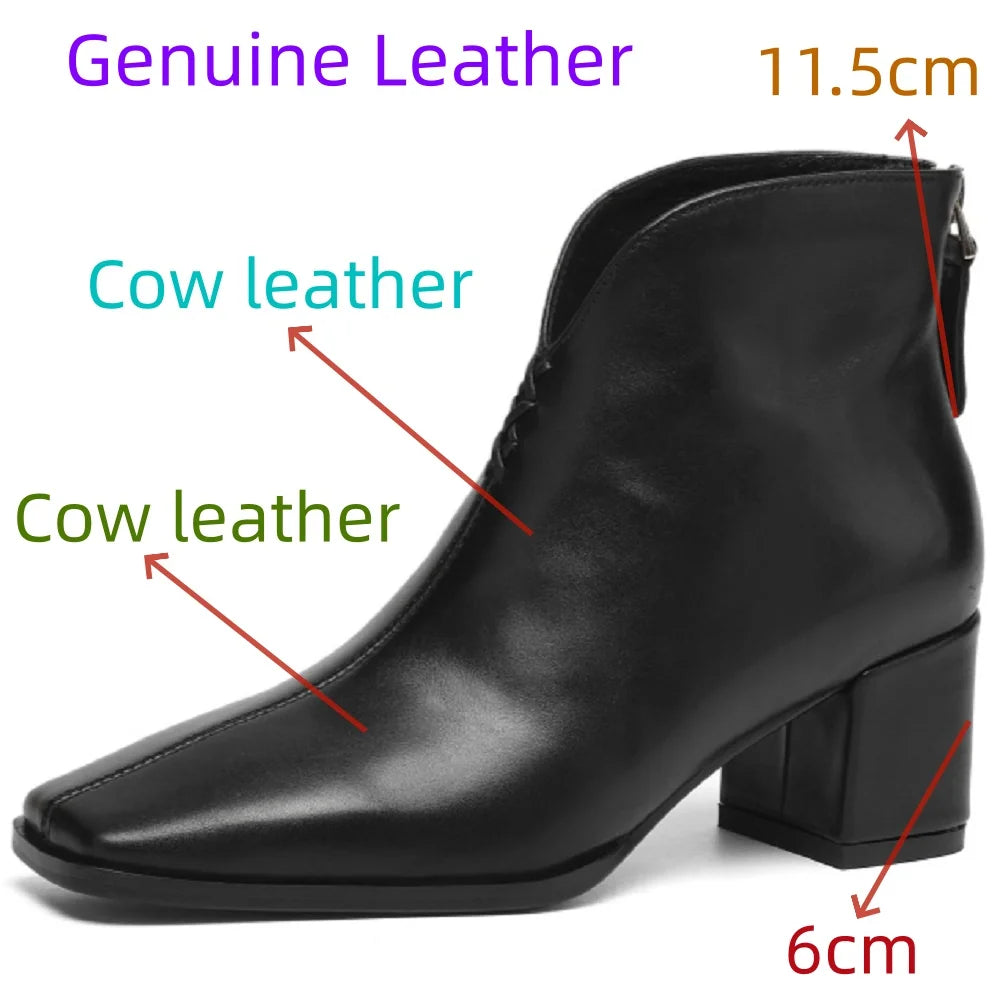 Women Handmade Genuine Leather Square Toe Ankle Boots Solid Womens Short Boots Modern Ladies Shoes 34-40