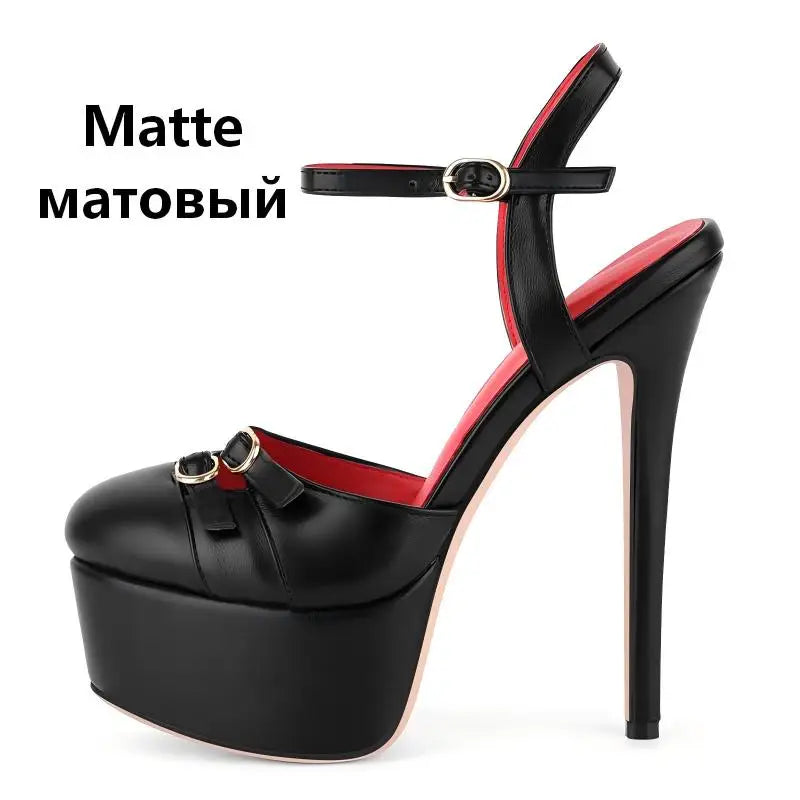 Womens Round Toe Platform Slingback Ankle Lace-up Pumps Big Size Fashion Party Dress Sexy Heels