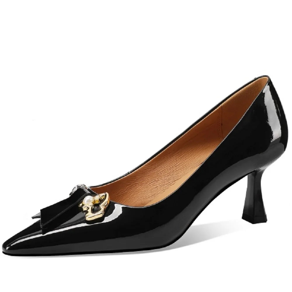 Sexy Charming Women's Single Shoes With Metal Decoration Quality Genuine Leather Comfortable High Heels 33-43
