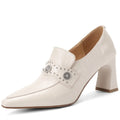 Women Handmade Genuine Leather Soft and comfortable Pointed Toe Chunky Belt Buckle High Heel Shoes 34-40