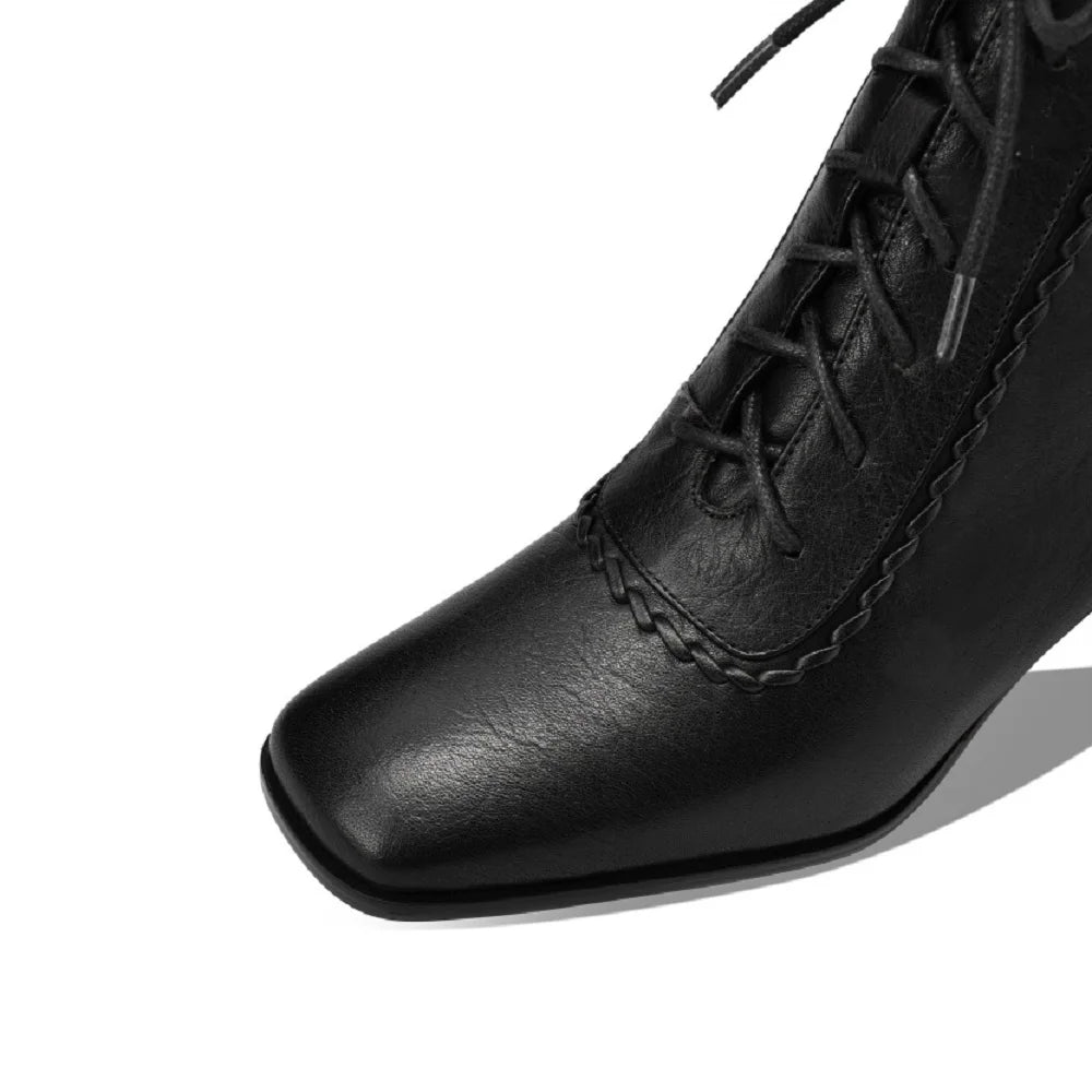 Woman Handmade Genuine Leather Soft and comfortable Ankle Boots Ladies Casual Shoes Modern Square Toe 33-43