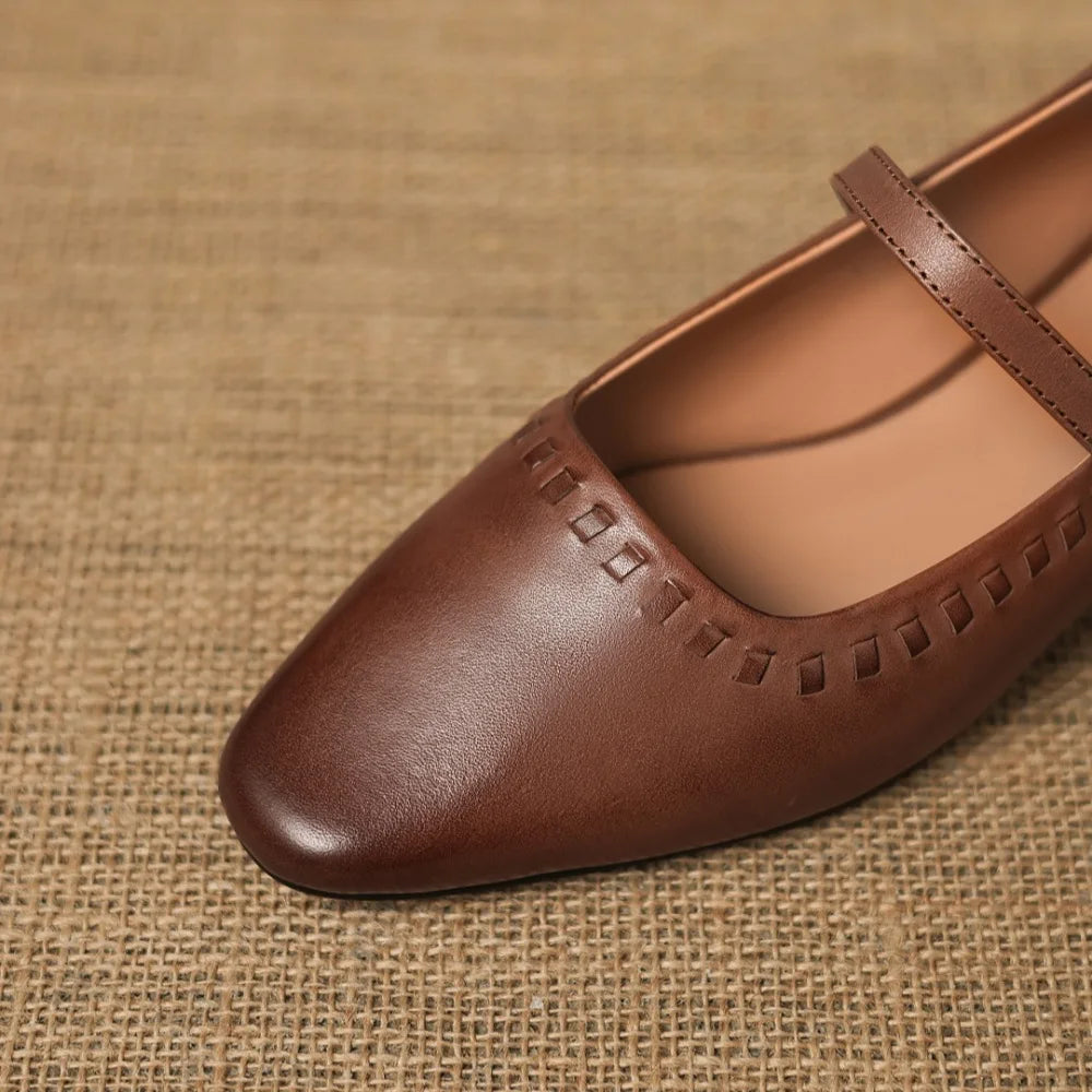 New Ladies Handmade Genuine Leather Mid Heel Bottom Lazy Easy to Wear Rubber Soft Bottom All Season Single 34-40