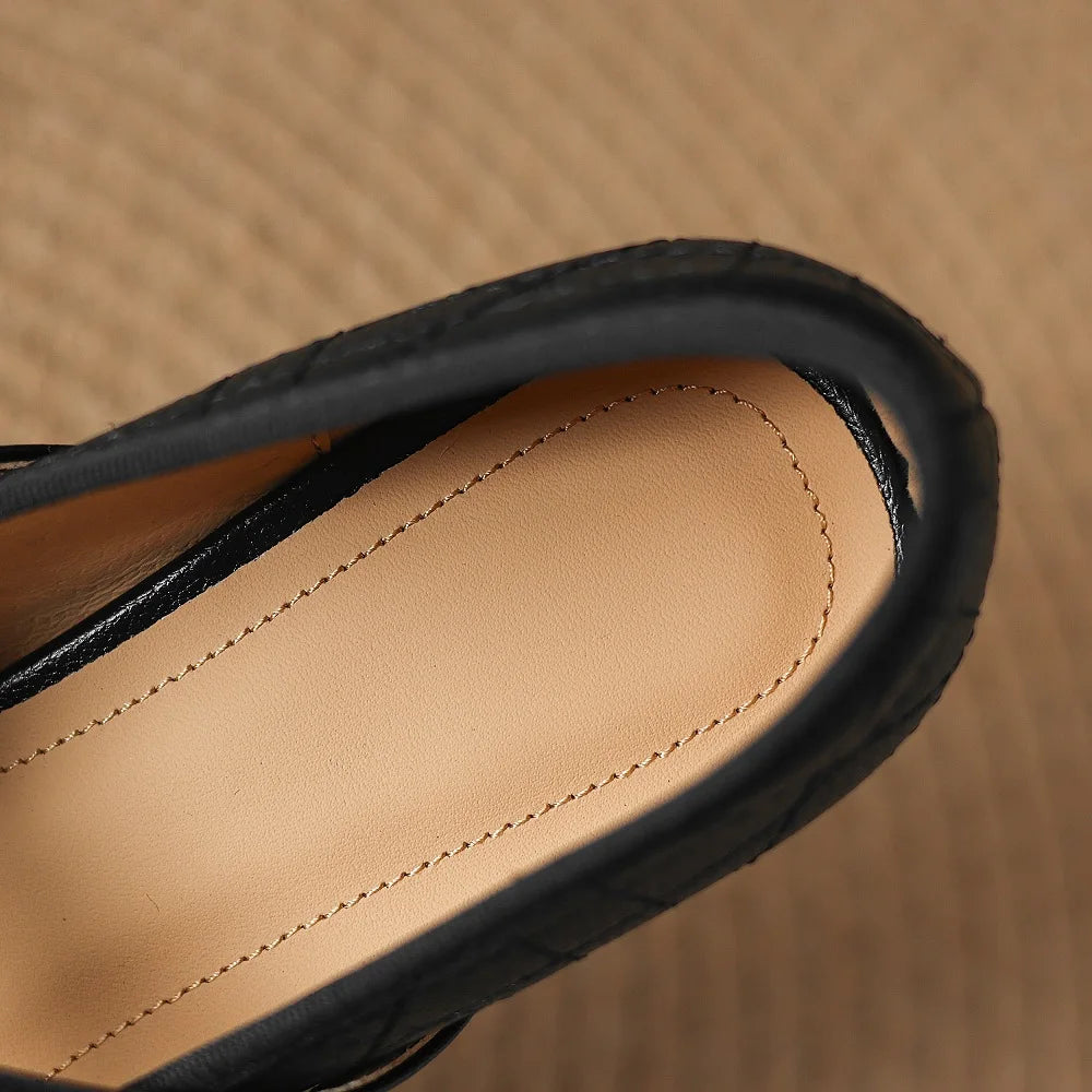 Handmade Genuine Leather Cross Band Mid  Heel Soft and comfortable Women's oes Not Tired Walking Commuting 33-40