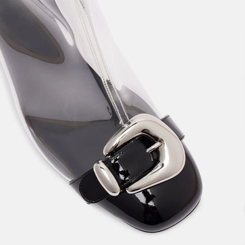 Ladies' Spring and Summer Transparent Thick High-heeled Short Boots with Round Toe and Back Zipper Sexy 34-46 Large Cool Boots