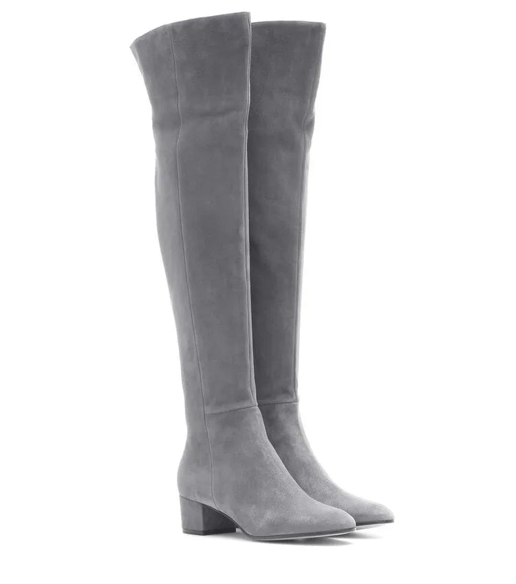 2025 Autumn and Winter New Women's Knee Over Boots Round Head Thick High Heels Side Zipper 34-46 Large Women's Boots