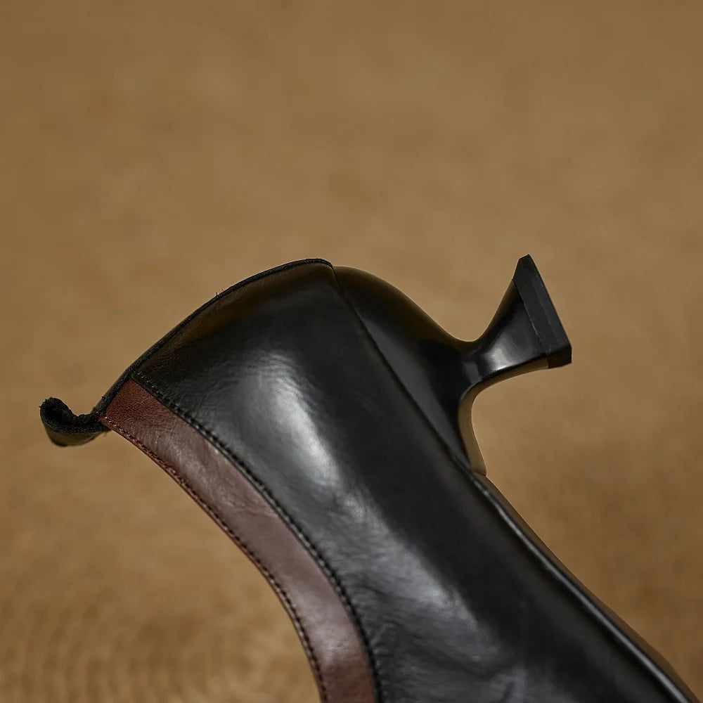 Handmade Genuine Leather Design Sensation Women's oes Pointed Toe Mid Heels Folded Single oes