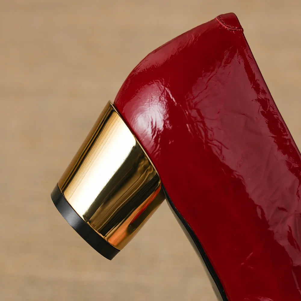 Sexy Handmade Genuine Leather New Designer Vintage Evening Shoes Ladies Pointed Toe V Cut Woman Shoes Mid Heel