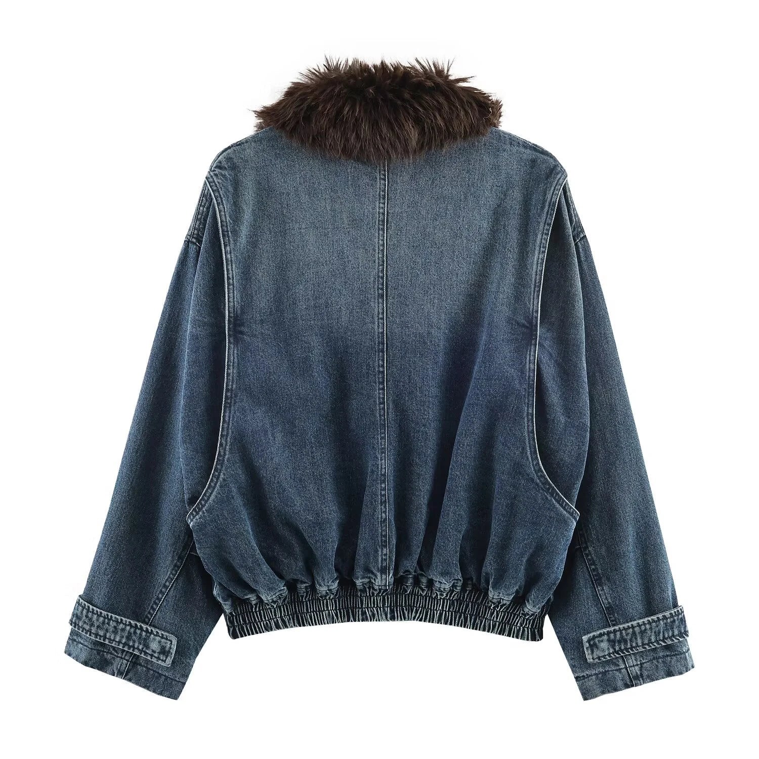 European and American style 2025 winter new women's clothing retro loose fur collar denim pilot jacket jacket