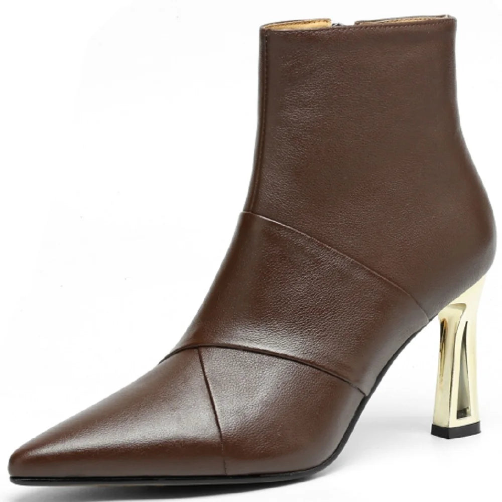 Women Handmade Genuine Leather Shoes Pointed Toe Elegent High Heel Ankle Boots Daily Shoes 34-40