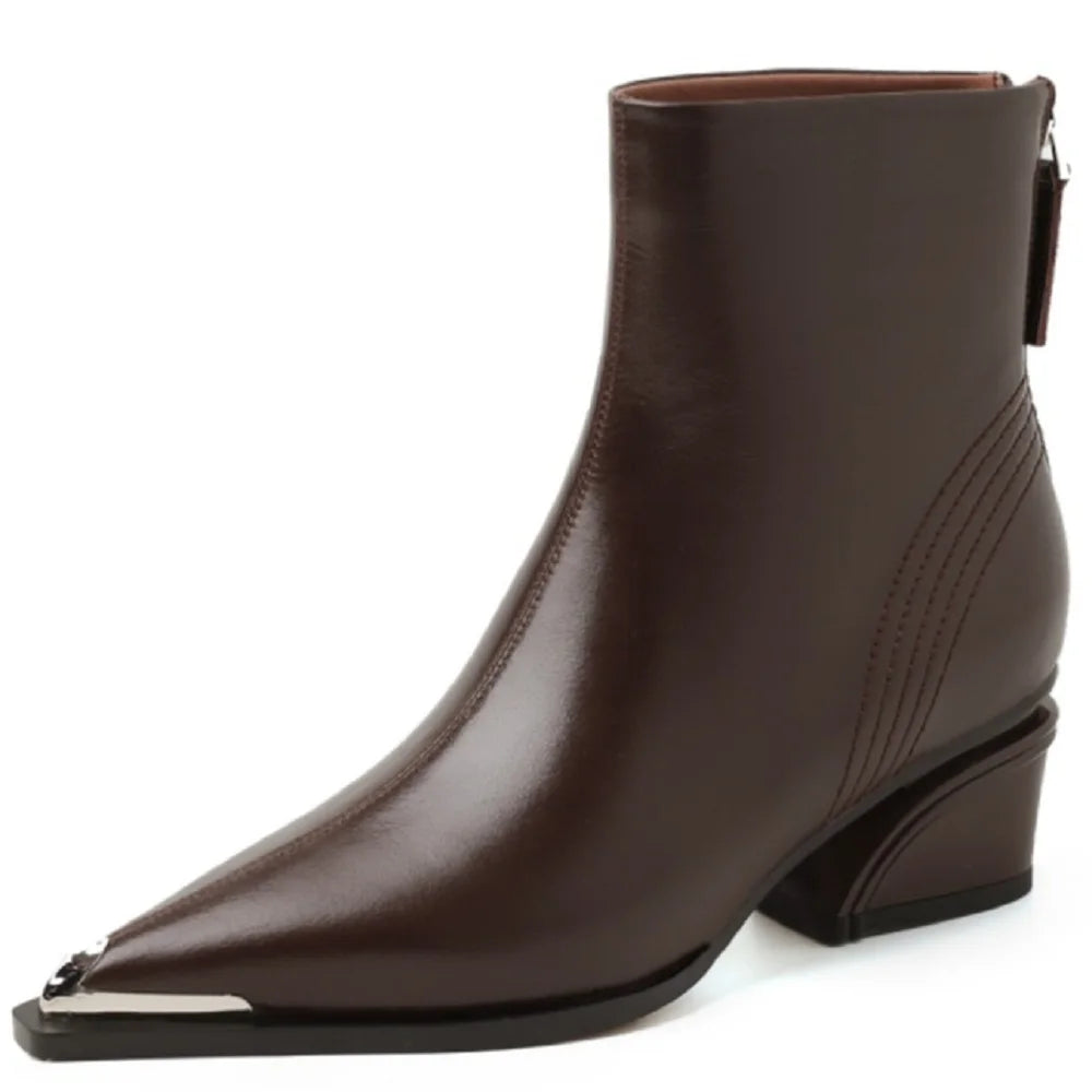 New Style Handmade Genuine Leather Pointed Toe Ankle Boot Slimming Stylish Casual High Heel Bestseller 33-40