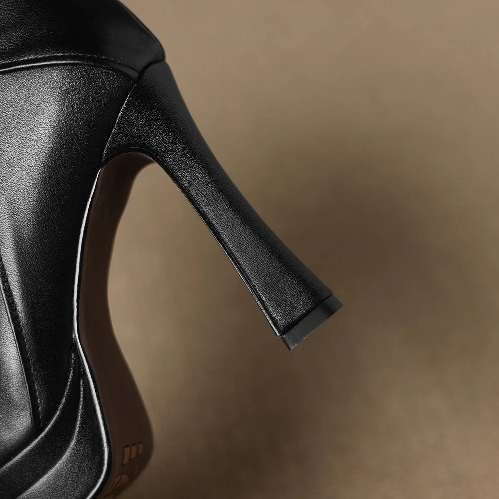 Handmade Genuine Leather Women New High Quality Short Ankle Boots Pointed Zipper Thick High Heels Boots 34-40