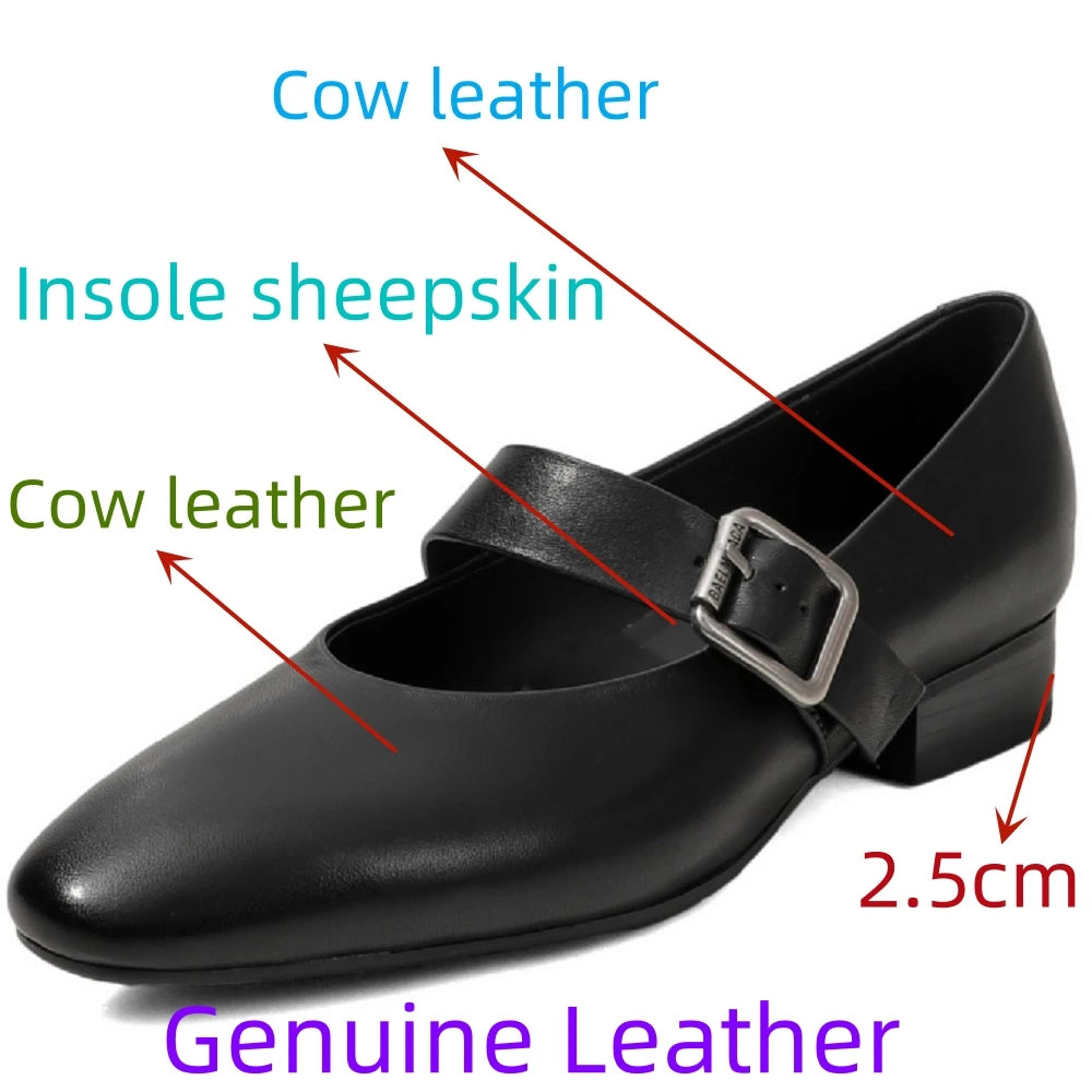 Handmade Genuine Leather Soft comfortable Flat Bottom Women's New Style Shoes Low Heel round Toe Look Synthetic