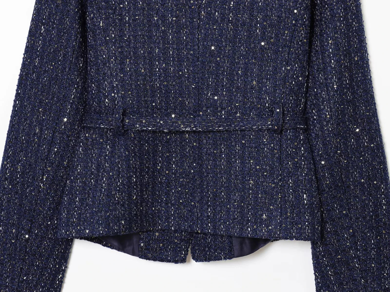 Korean commuter textured jacket for women with autumn and winter sequins and gold buttons side pockets round neck jacket