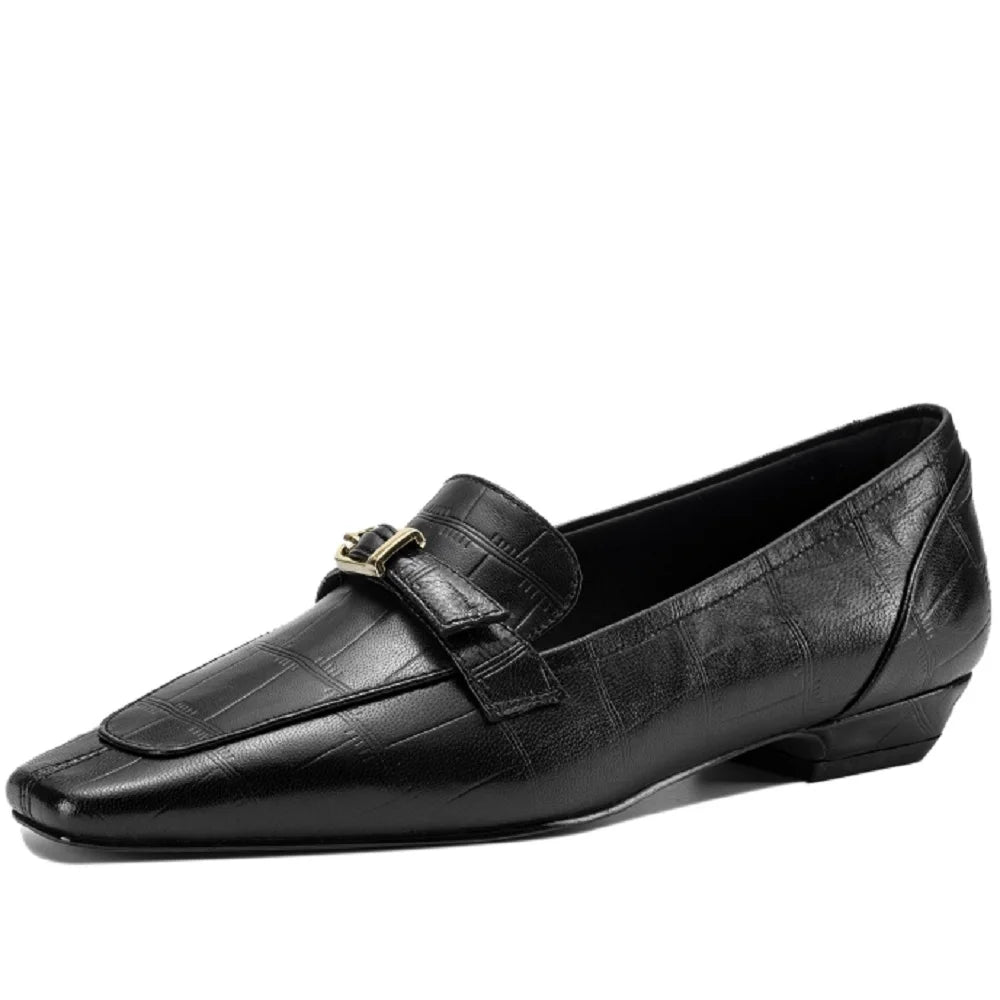 New Handmade Genuine Leather Women Loafers Shoes Oxford Square Toe Square Low Heel Modern Ladies Shoes 34-40
