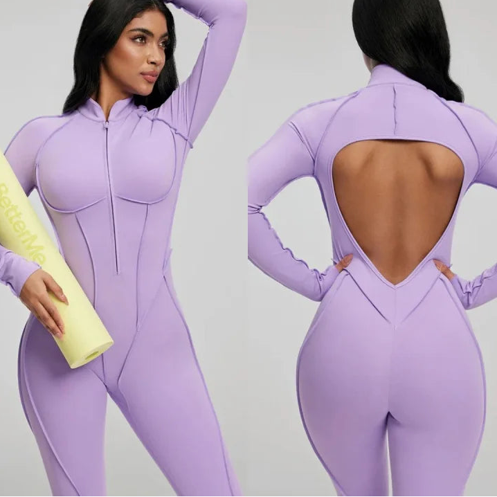 FUBEIKE Women's Yoga Set Fashion Sexy Slim Fit Long Sleeve Zipper Sports Gym Workout Legging Bodysuits Outdoor Activewear