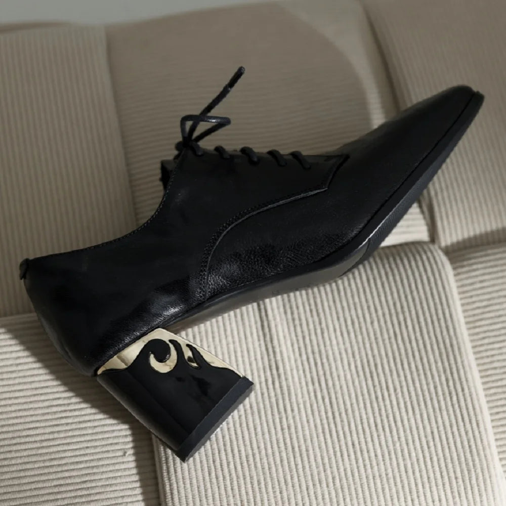 New Handmade Brand Genuine Leather Women Shoes Square Toe Shoes Chunky Mid Heel Shoes Zapatos Mujer 34-43