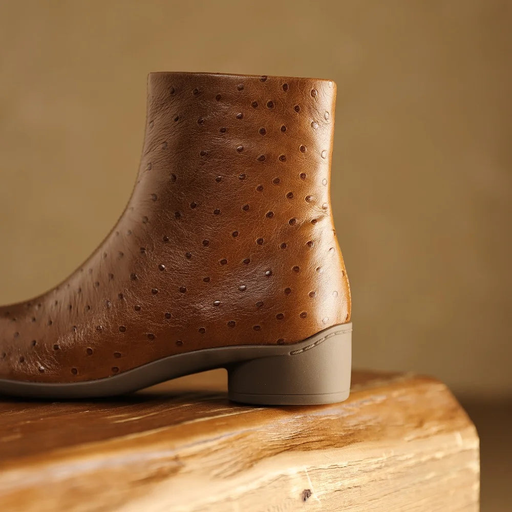 Women Handmade Genuine Leather Soft and comfortable Western Boots Square Toe Chunky Heel Retro Ankle Boots 34-40