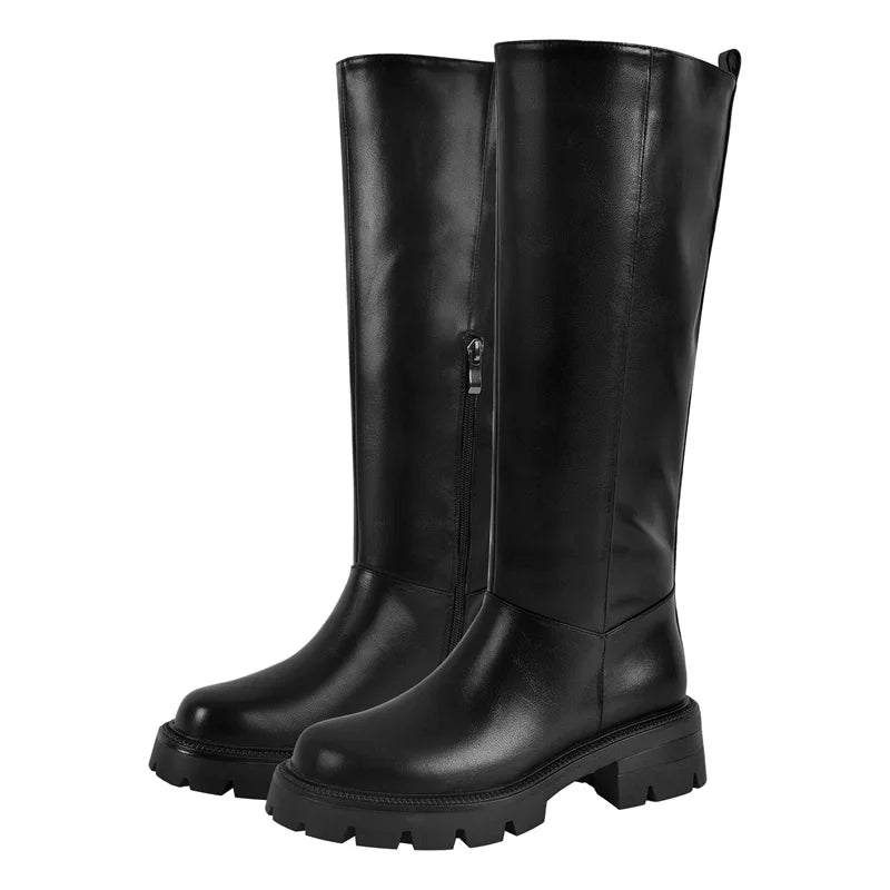 Onlymaker Women Black Matte Knee High Boots High Heeled Winter Warm Woman Fashion Snow  Motorcycle Boots